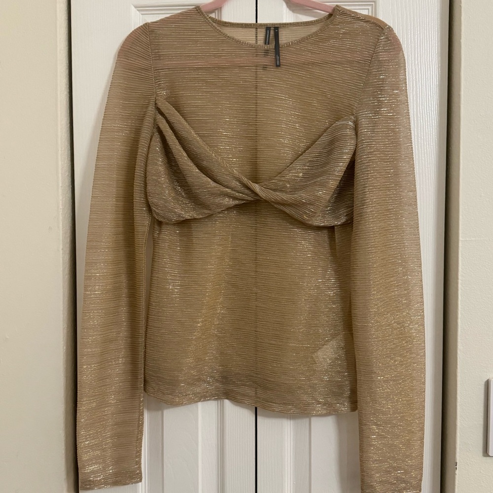 Anthropologie Metallic Beige Long-Sleeve Top
